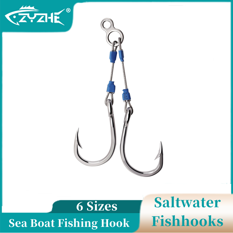 Fishing Hook Assortment - ZYZHE スチールワイヤージグアシストフック 6サイズ 高炭素鋼製フィッシュフック タックルアクセサリー 海釣りボートジギング釣り針