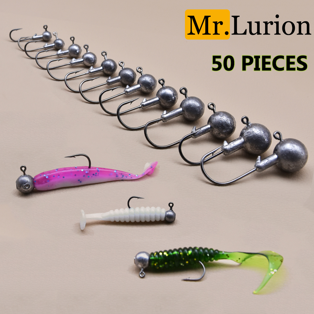 Fishing Hook Weedless - MrLurion 50個入り 1g-28g ジグヘッド釣り針 ソフトワームルアーベイト用、ウィードレスラウンドヘッドフィッシュフック クランクバスやパーチ用