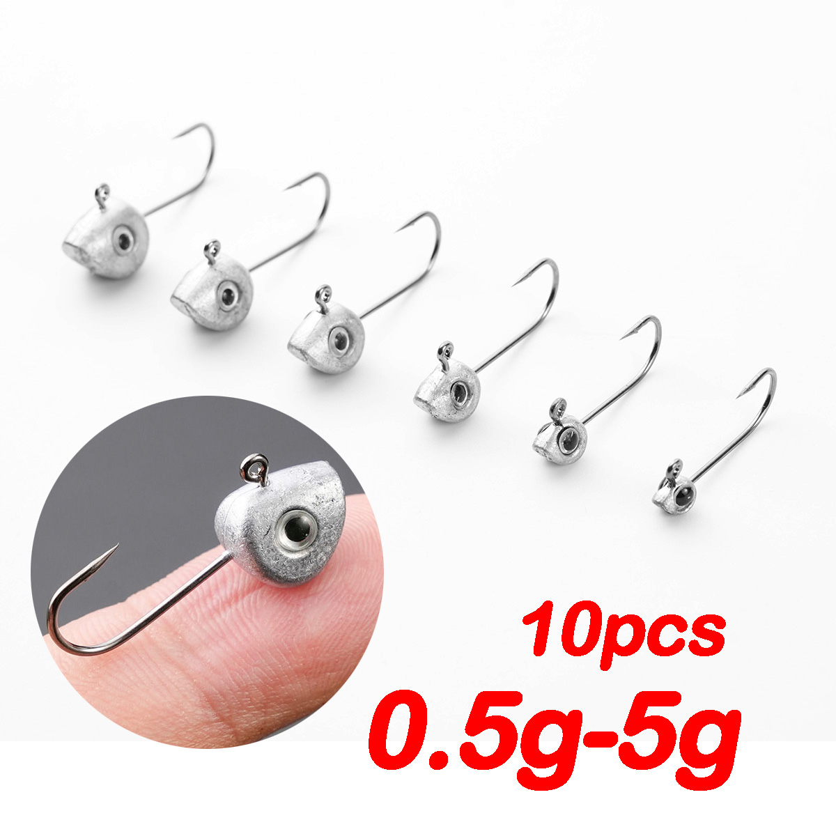 Fishing Hook Offset - 釣り用ミニジグヘッドフック,ワームルアー,ソフトルアー,バスクラッピー,3Dアイ,0.5g, 1g, 2g, 3g, 4g, 5g