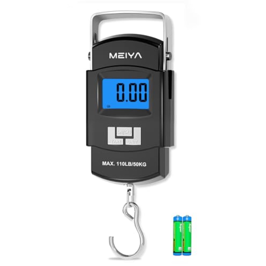 Fishing Hook Stainless Steel - フィッシュスケール 110ポンド/50kg デジタルフィッシングスケール、バックライト付きLCD、ポータブルハンドル、ステンレススチールフック、2つのAAA電池付き、信頼性が高い
