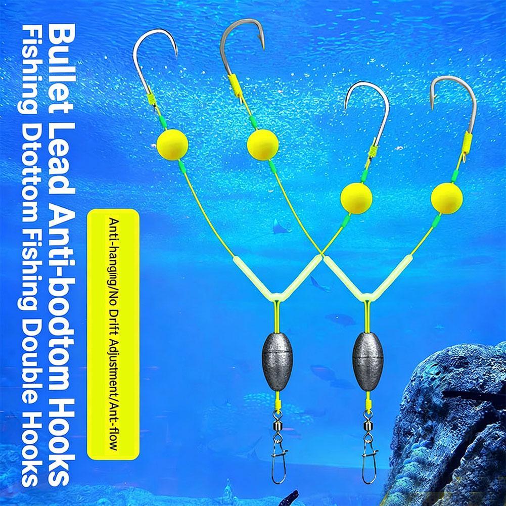 Fishing Hook Weedless - リバースオフボトムダブルフックリグ、アンチスナッグ釣り糸セット、カープバス用ウィードレスドロップショットリグ、ストーンシルトバイパス タックル