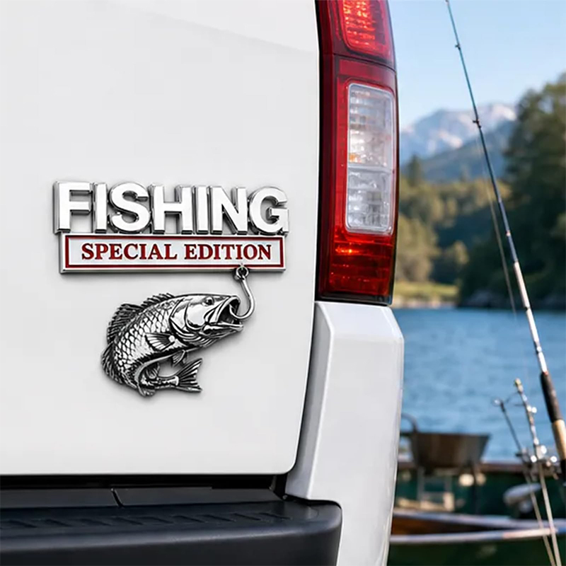 Fishing Hook - クロームフィッシングカーバッジメタルフィッシュフックエンブレム特別版レタリング装飾オートステッカー（トラック＆SUV外装用）