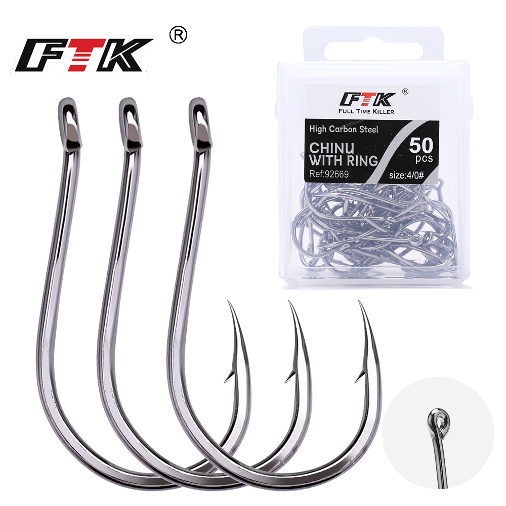 Fishing Hook Circle - FTK CHINU リング付きバーブ付きフィッシュフック 1/0 # -5/0