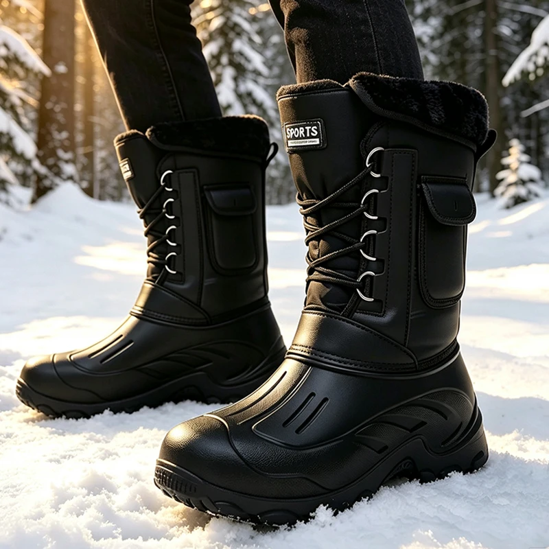 Fishing Hook - 男性冬のスノーブーツ屋外釣り靴雪トレッキングシューズ男性屋外防水ウォーキング暖かい男性スニーカー男性ブーツ