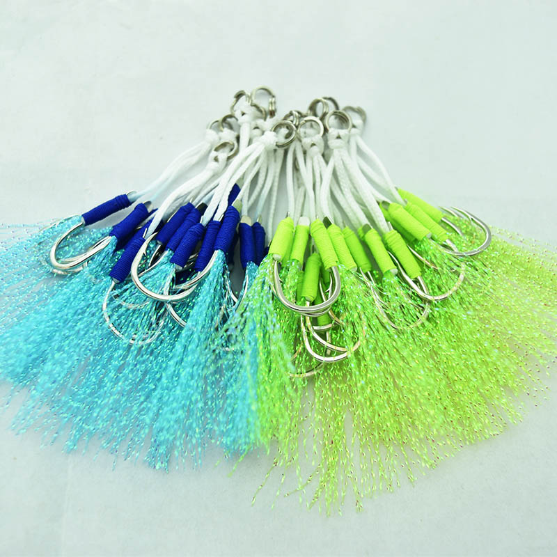 Fishing Hook Assortment - 釣り用の羽のフック,魚を捕まえるためのロープ,10〜20のサイズ,厚さ5〜ピース/バッグcm,2つのフックが含まれています