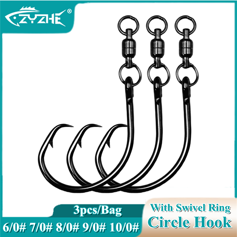 Fishing Hook Circle - ZYZHE 3/6/9個入りサークルフック スイベルリング付き 6/0 # 7/0