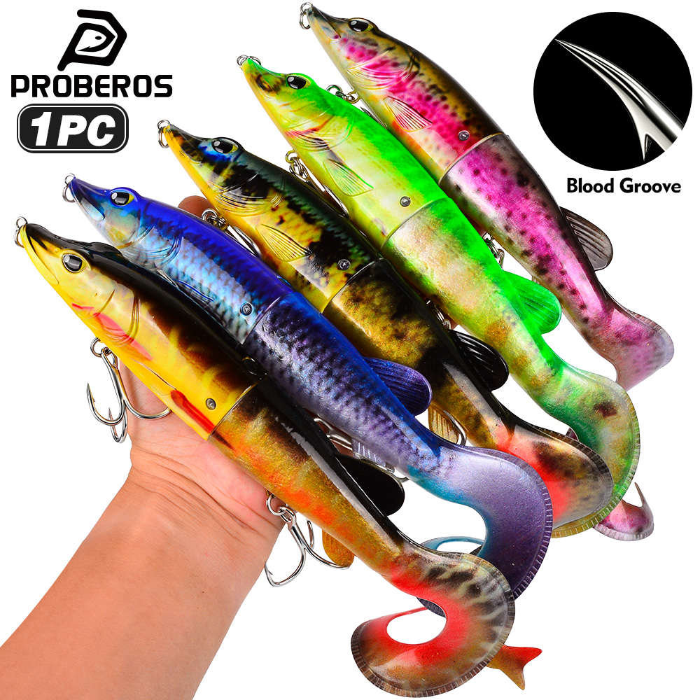 Fishing Hook Treble - PROBEROS 1PC 2セグメントジョイントスイムベイト カーリーテール リアルなパイク形状 シンキングハードベイト