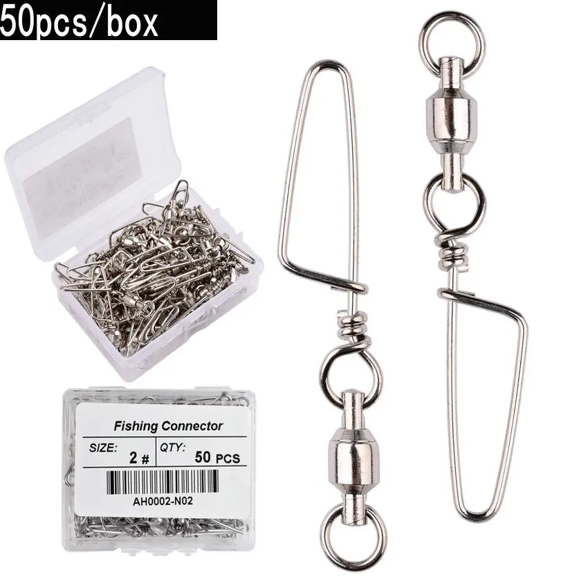 Fishing Hook Box - 50個 フィッシングボールベアリングスイベル コーストロックスナップ付き 0-6 # ステンレスバレルスイベルフックルアーフィッシングコネクタタックルボックス