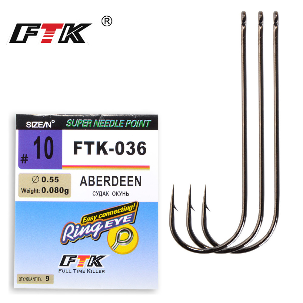 Fishing Hook Barbless - Ftkクラシックアバディーンシーフィッシングフック日本製リングアイハイカーボンスチール5-ピース/パックサイズ1-10 #1/0-4/0 # ニードルポイント