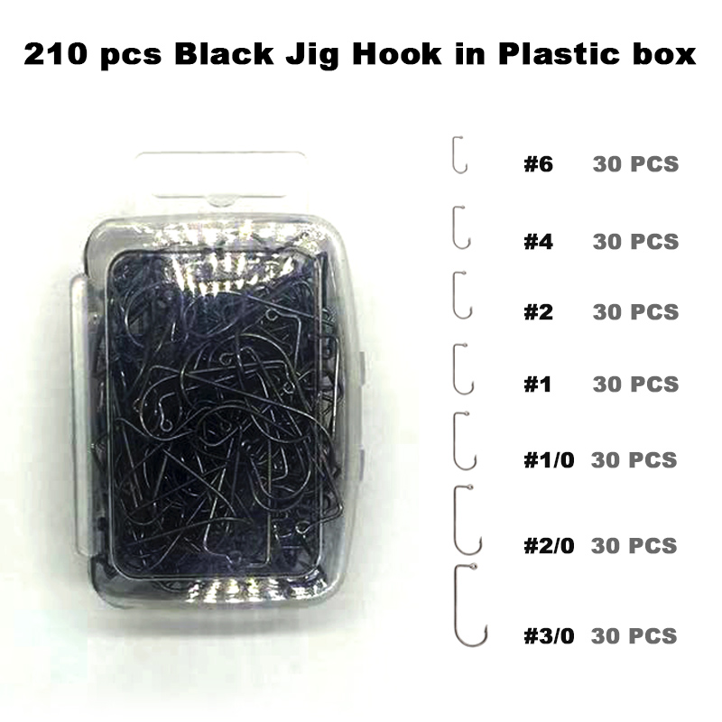 Fishing Hook Jig - Adygil-釣り用フック,210個,ラウンドヘッドジグ用ブラック
