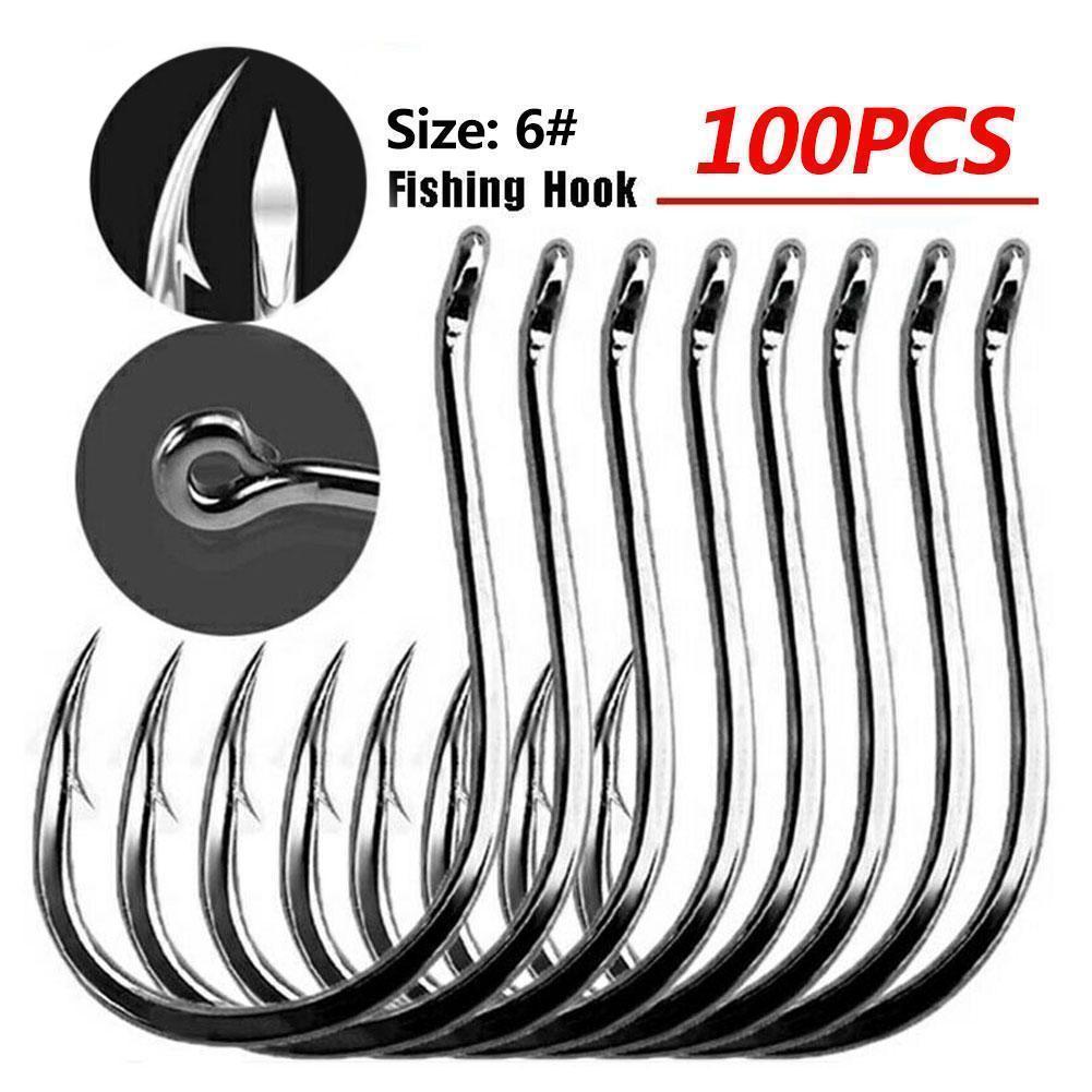 Fishing Hook Circle - 100個入り箱入り釣り針 高炭素鋼製バーブ付きサークルフックセット 海水・淡水用釣り針 タックルアクセサリー