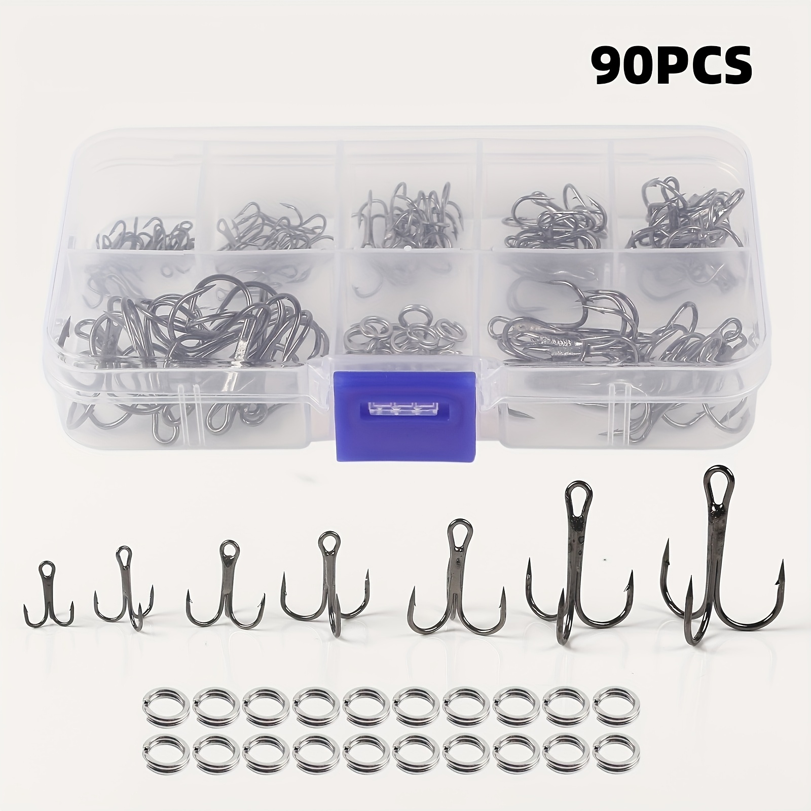 Fishing Hook Circle - 90個/セット スプリットリング付きルアートリプルフックキット、スパンコール付きルアーバタフライフック