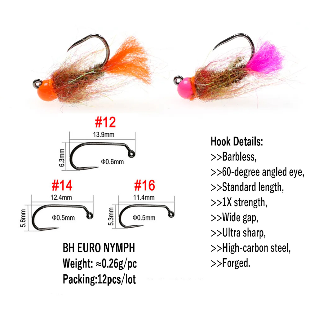 Wowfreo-釣り用のタングステンベイト,ニンフ,12パー - Fishing Hook Barbless のレビューと価格
