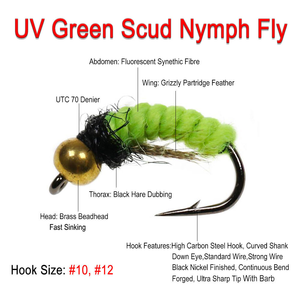 8個 # 10 # 12個の真鍮製ビーズヘッドUVグリーンス - Fishing Hook Size のレビューと価格