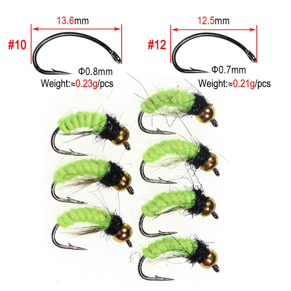 8個 # 10 # 12個の真鍮製ビーズヘッドUVグリーンス - Fishing Hook Size のレビューと価格