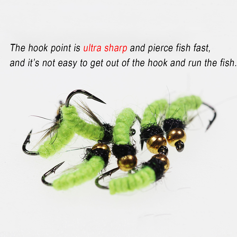 8個 # 10 # 12個の真鍮製ビーズヘッドUVグリーンス - Fishing Hook Size のレビューと価格
