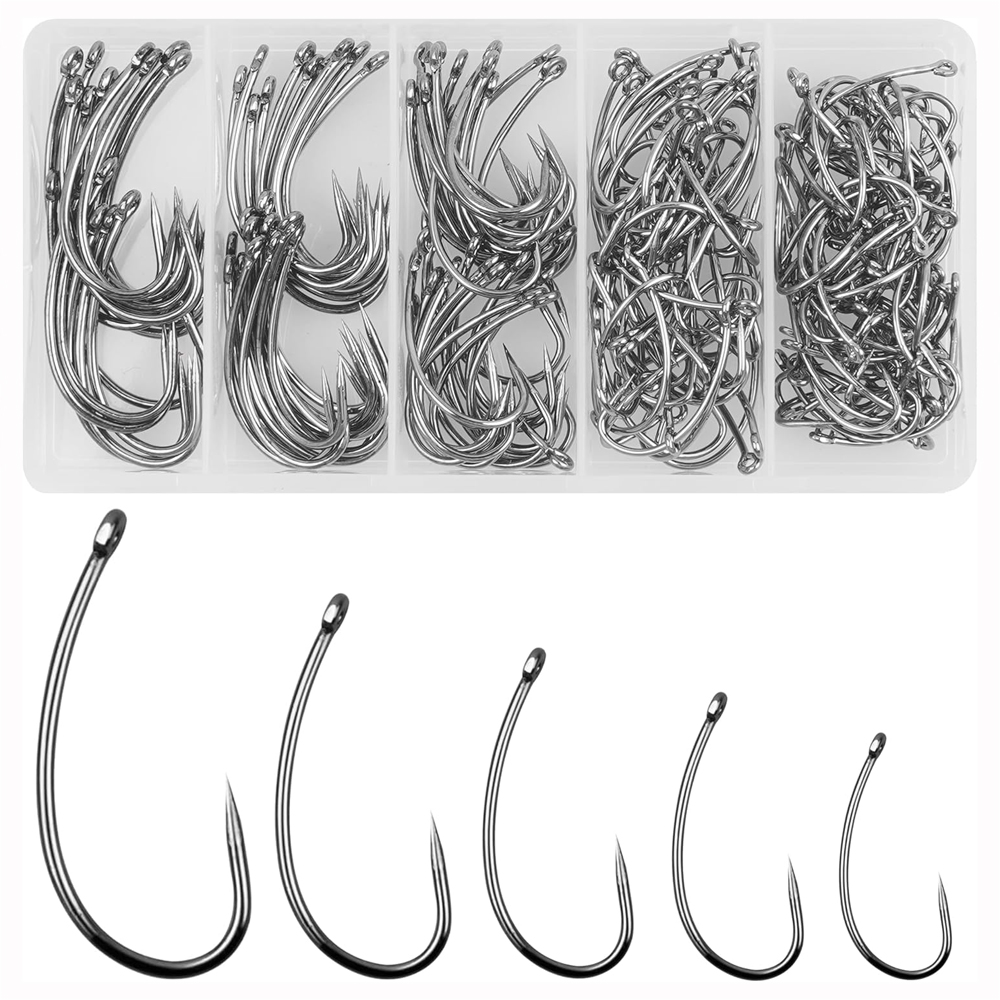 バーブレスフィッシングフックキット、湾曲したシャンク、フライ - Fishing Hook Circle のレビューと価格