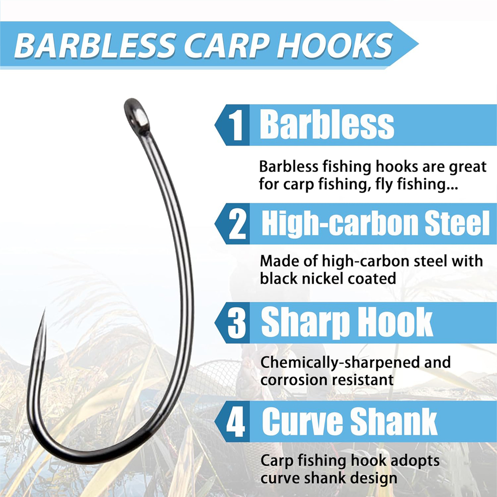 バーブレスフィッシングフックキット、湾曲したシャンク、フライ - Fishing Hook Circle のレビューと価格