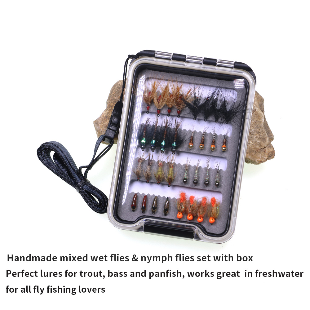 32個入り ニンフフライキット トラウト釣り用フライルアー  - Fishing Hook Barbless のレビューと価格