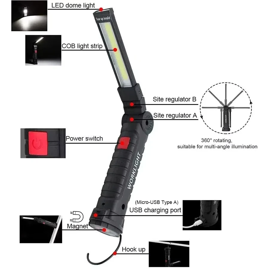 充電式磁気作業灯懐中電灯ポータブルキャンプランタンLEDラン - Fishing Hook のレビューと価格