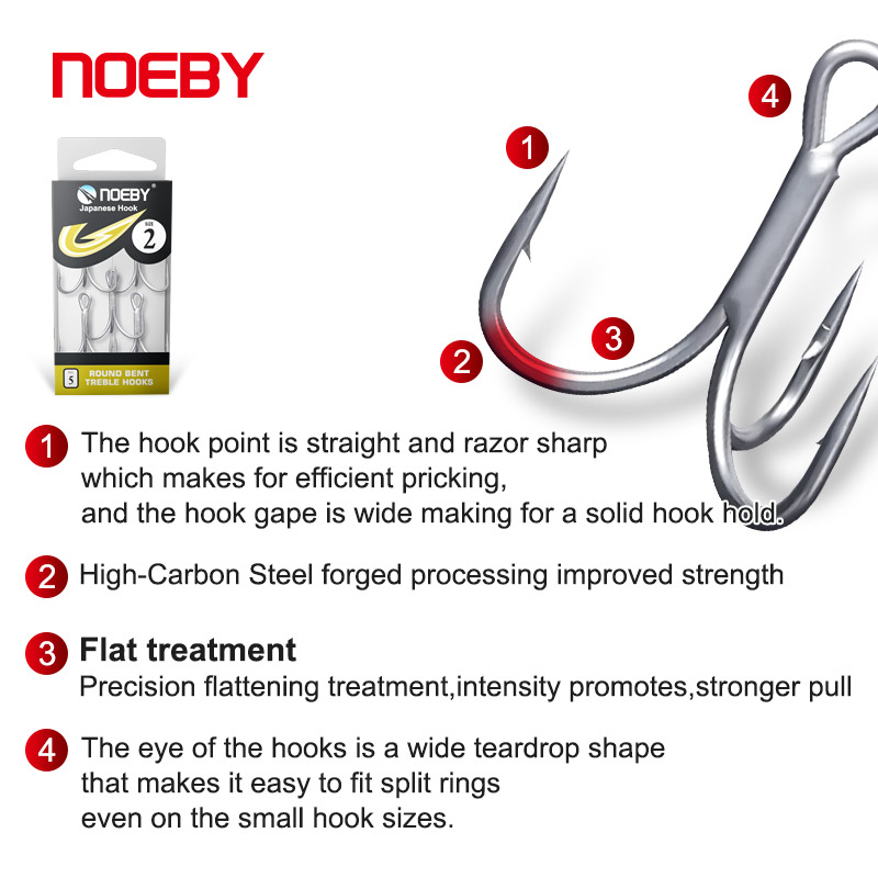 ノエビー高炭素鋼釣り針、丸型ベント、トリプルフック、釣り道具 - Fishing Hook Barbless のレビューと価格