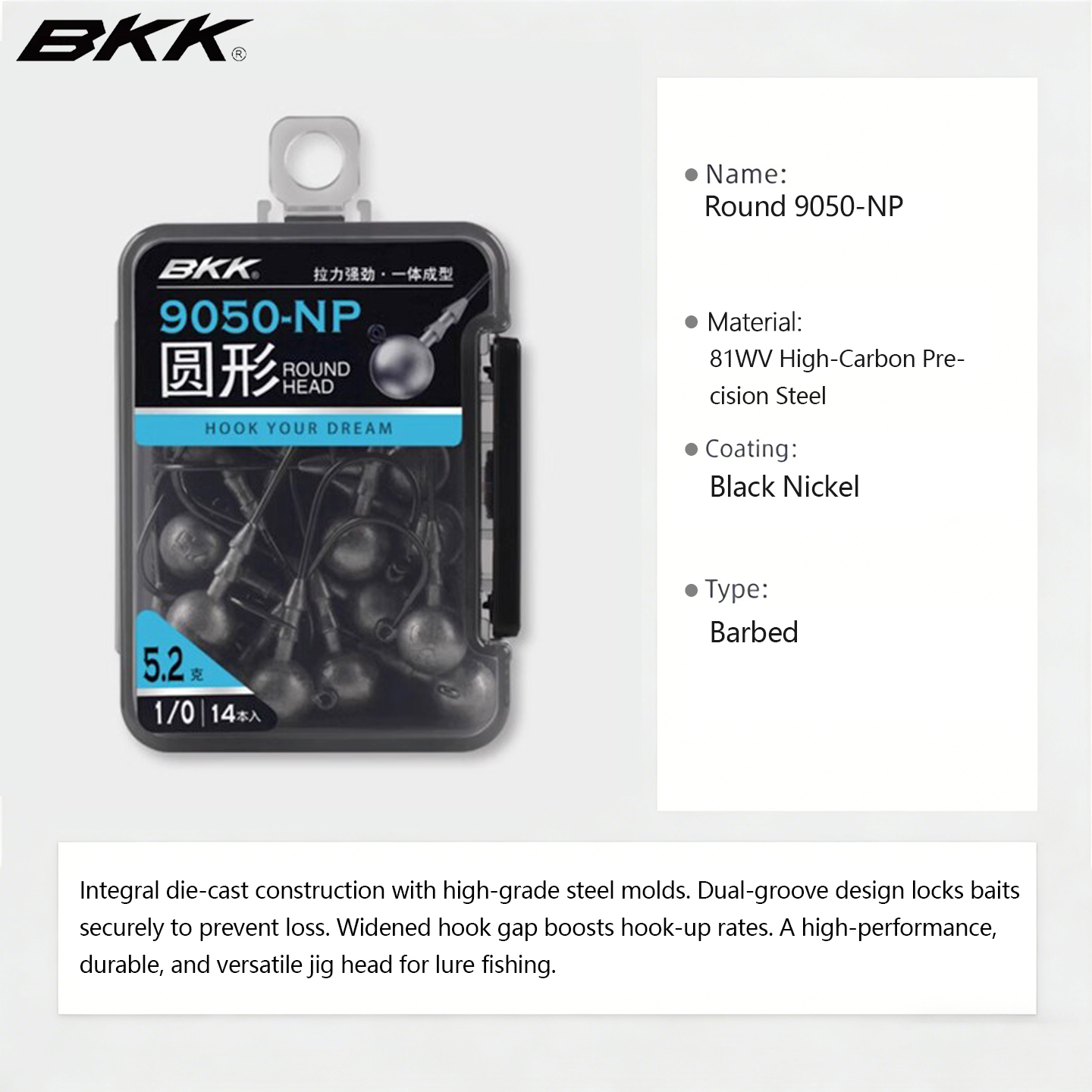 BKK 9050-NP ジグヘッドフック、ラウンドリードヘッ - Fishing Hook Weedless のレビューと価格
