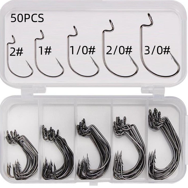 50個入り/箱 高炭素鋼製釣り針 オフセットワイドギャップバ - Fishing Hook Jig のレビューと価格