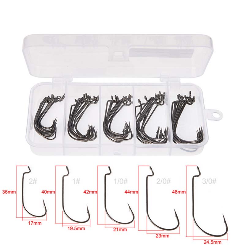 50個入り/箱 高炭素鋼製釣り針 オフセットワイドギャップバ - Fishing Hook Jig のレビューと価格
