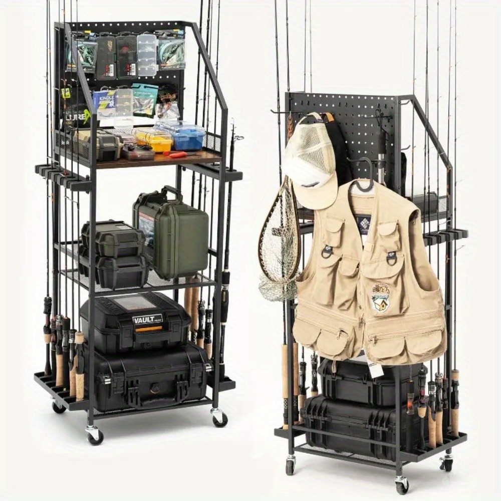 ガレージ用釣り竿ホルダー、ペグボードフック付き12本用釣り竿 - Fishing Hook Box のレビューと価格